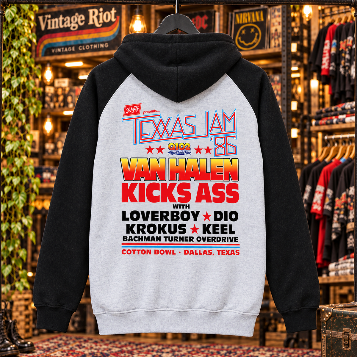 1986 Texxas Jam Retro Pullover Hoodie — Heather Gray / Black — back view