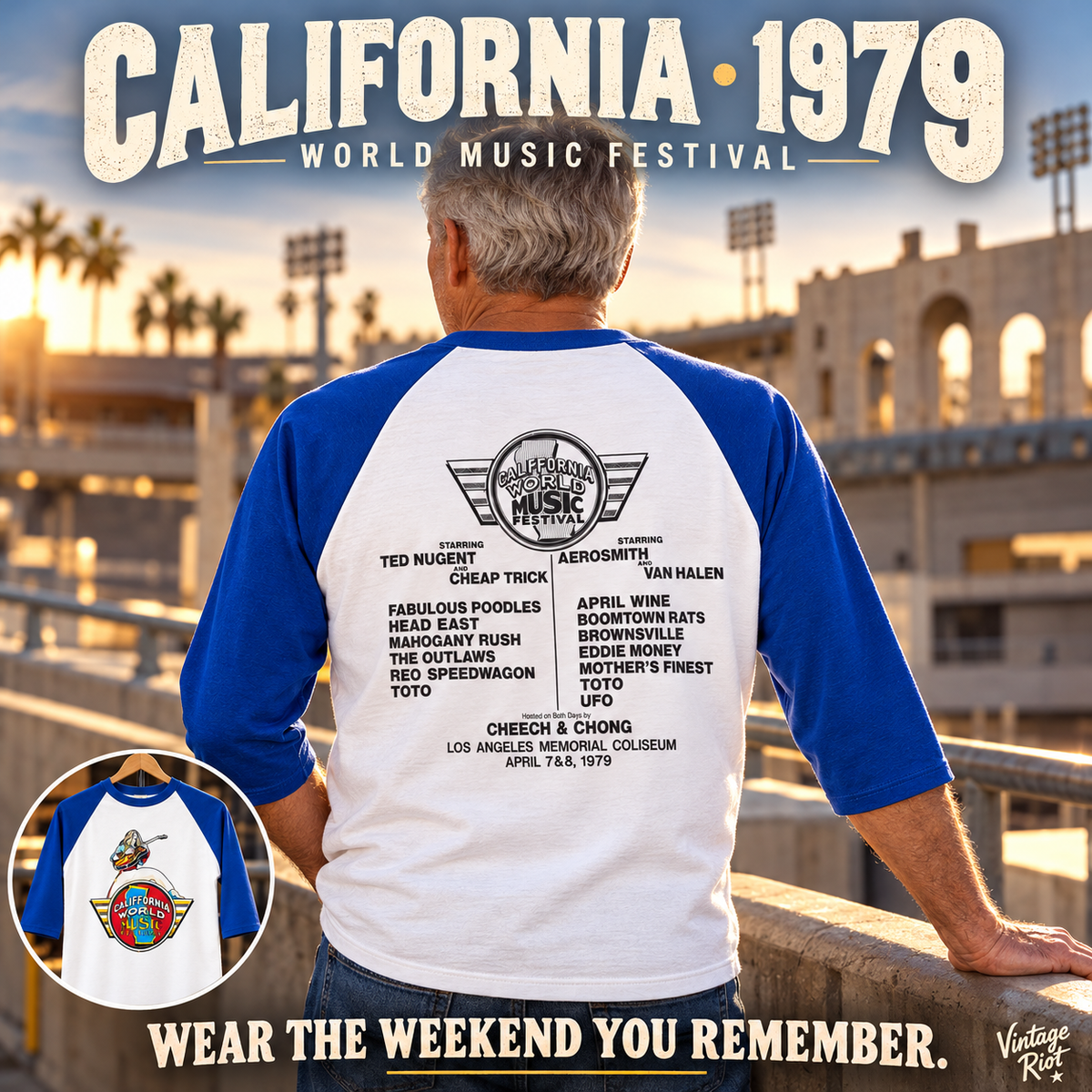 1979 California World Music Festival Retro Raglan illustrated styling