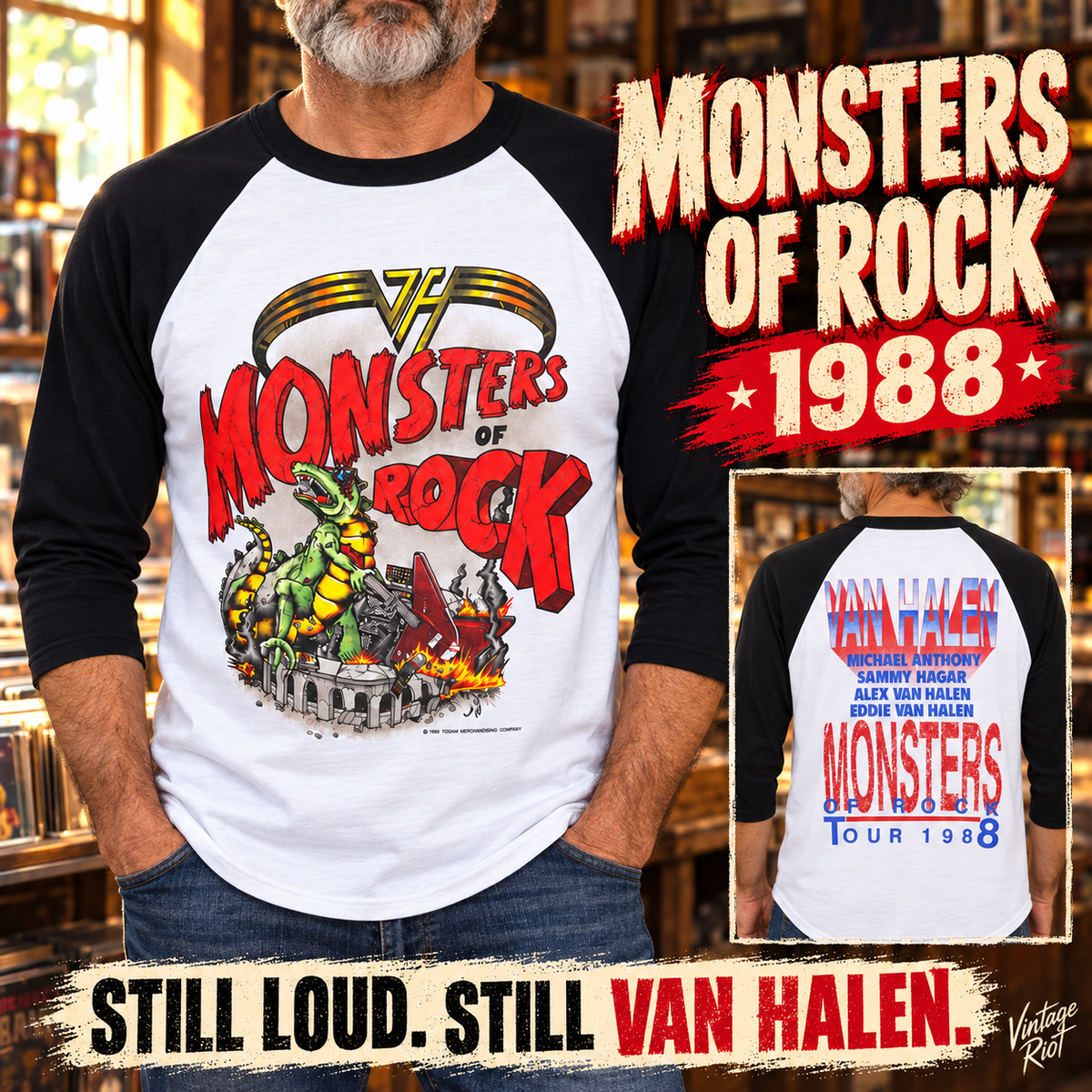 1988 Van Halen Monsters of Rock Retro Raglan illustrated styling