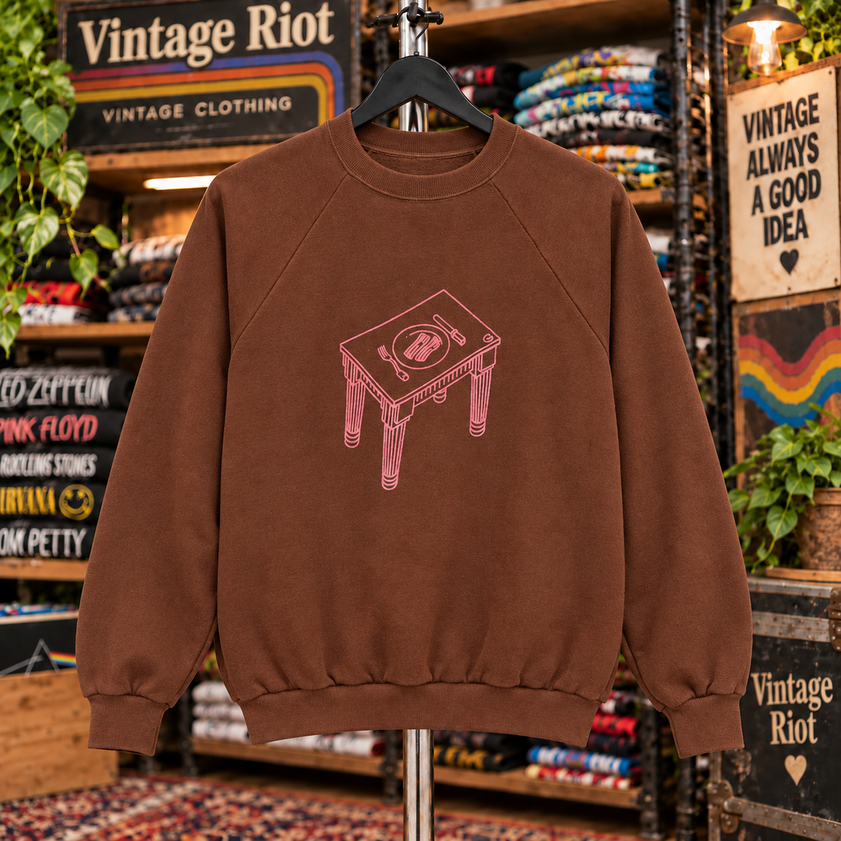 Pink Floyd Animals 1977 Retro Crewneck Sweatshirt — Brown — front view