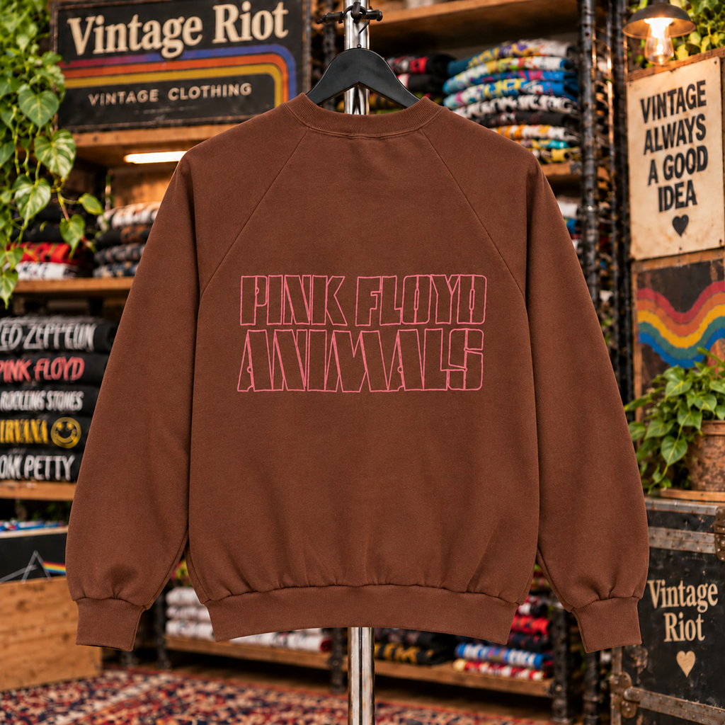 Pink Floyd Animals 1977 Retro Crewneck Sweatshirt — Brown — back view