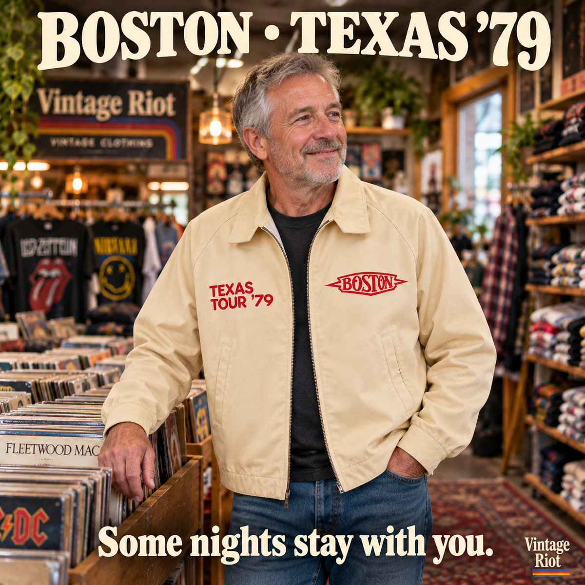 Boston 1979 Texas Tour Retro Zip Jacket — Cream — styling illustration