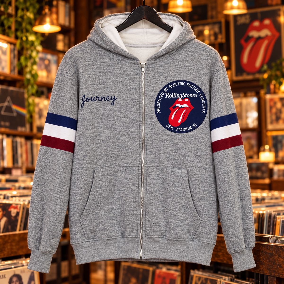 1981 Rolling Stones JFK Stadium Retro Zip Hoodie — Electric Factory Crew Style - front