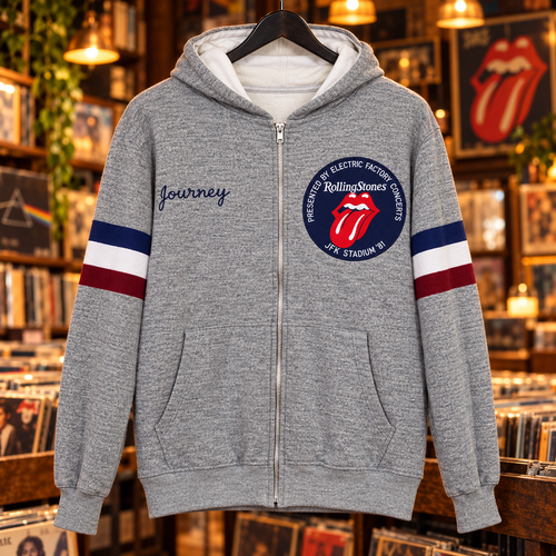 1981 Rolling Stones JFK Stadium Retro Zip Hoodie — Electric Factory Crew Style - front
