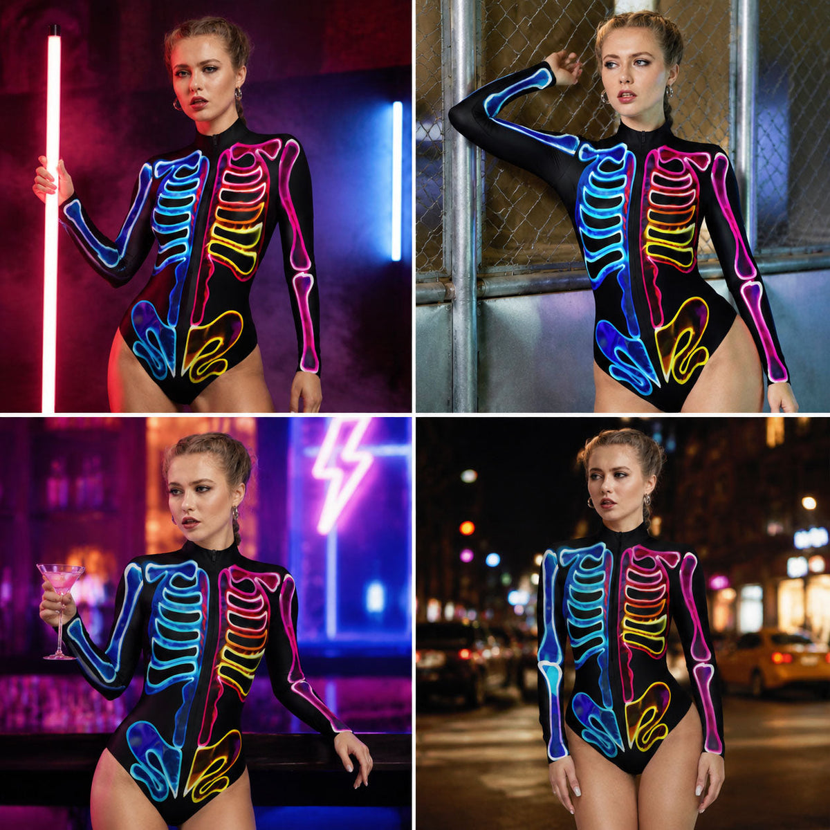 3D Skeleton One Piece Swimsuit – Halloween Bone Print Bathing Suit