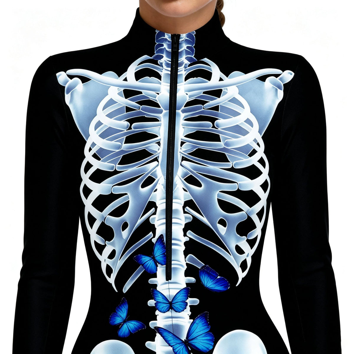 3D Skeleton One Piece Swimsuit – Halloween Bone Print Bathing Suit