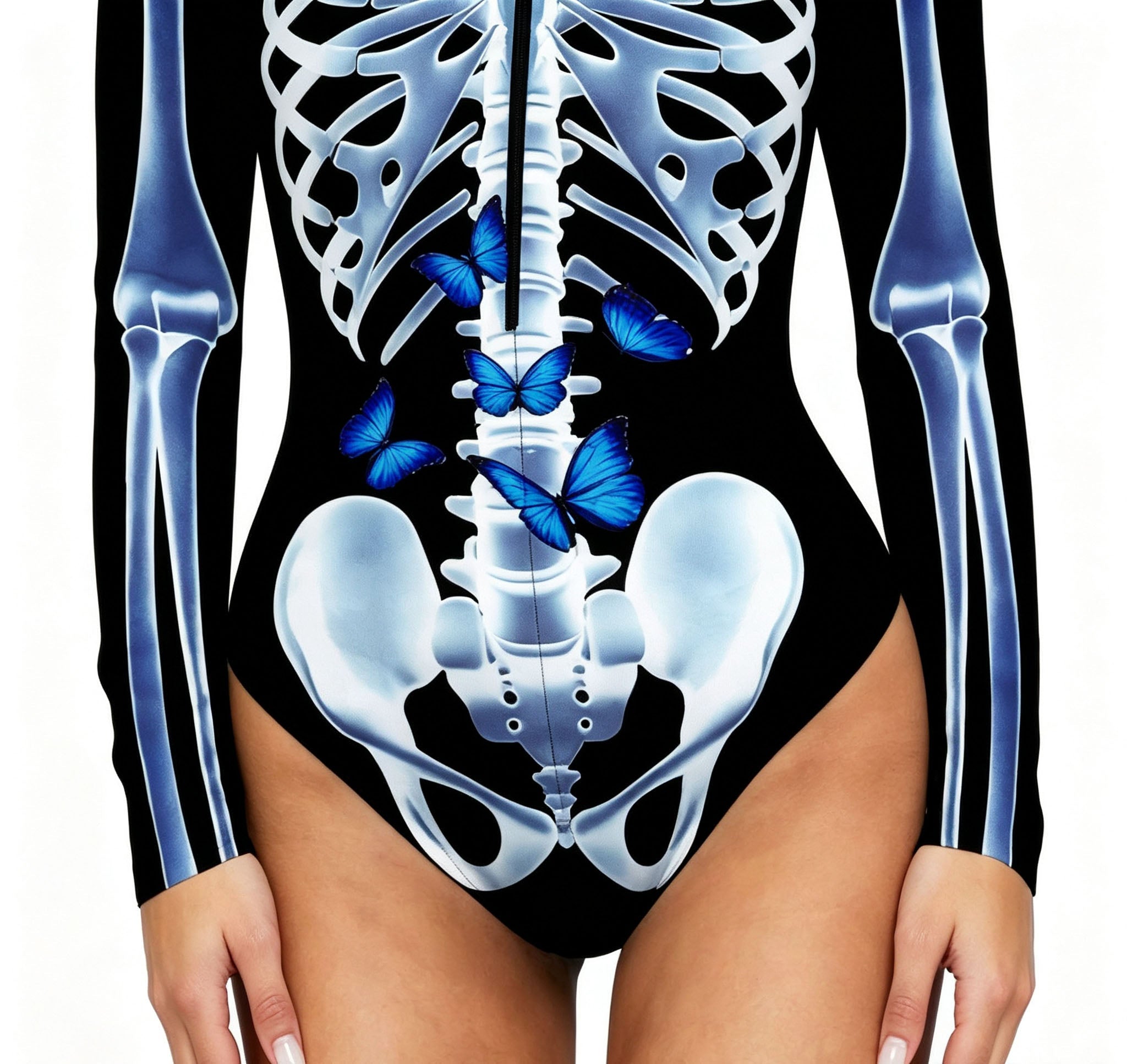 3D Skeleton One Piece Swimsuit – Halloween Bone Print Bathing Suit