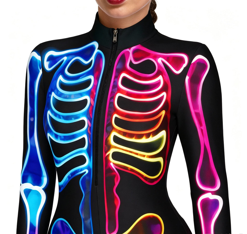 3D Skeleton One Piece Swimsuit – Halloween Bone Print Bathing Suit
